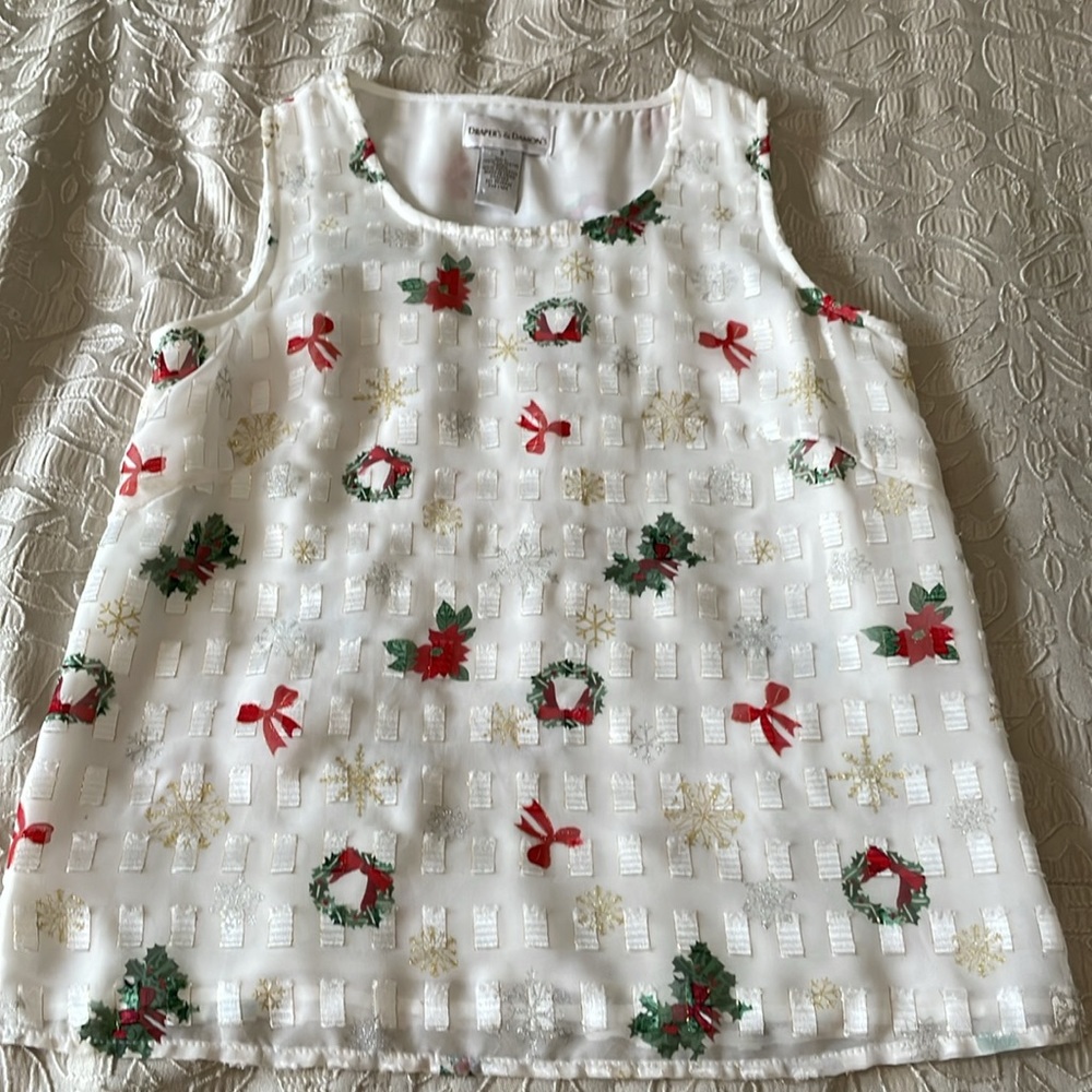 Draper’s & Damon’s Women’s SZ S Holiday Print Sleeveless Pullover Christmas Top - Picture 7 of 12